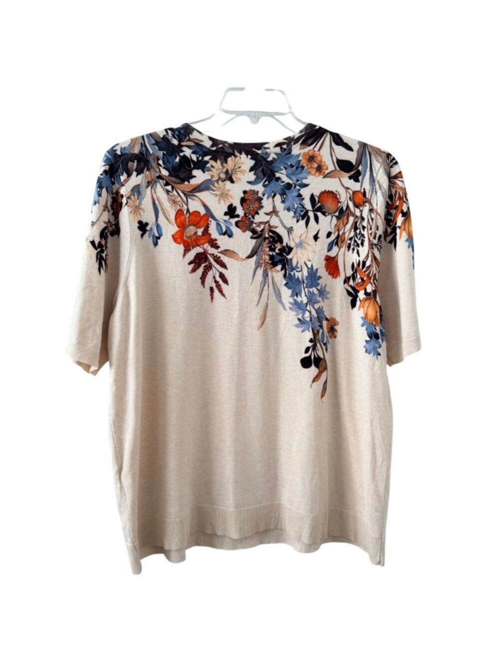 Chicos sweater Sz XXL Floral Print Lightweight Beige Sweater Short Sleeve Rayon - Picture 9 of 12